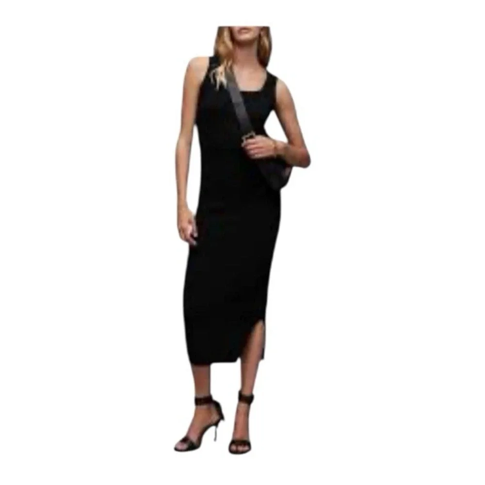 All Saints Dress Margot Crew Wool Aplaca Blend Ribbed Sweater Tank Dress Black S